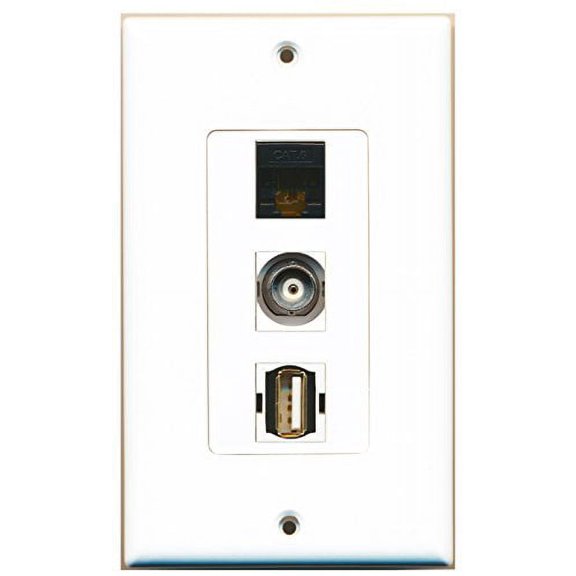 RiteAV - 1 Port USB A-A and 1 Port BNC and 1 Port Cat6 Ethernet Black Decorative Wall Plate Decorative