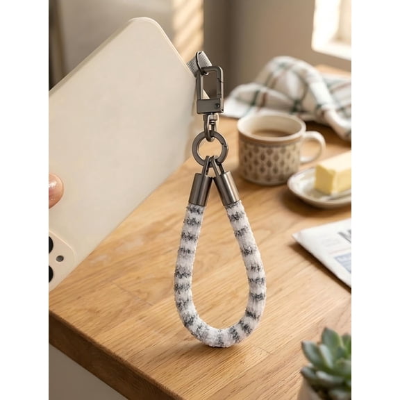 Plush Phone Wrist Strap for Women, Soft Fuzzy Phone Lanyard Wristlet with Secure Metal Clip, Anti-Drop Strap for Phone, Keys & Wallet, Cute Fashion Phone Accessory