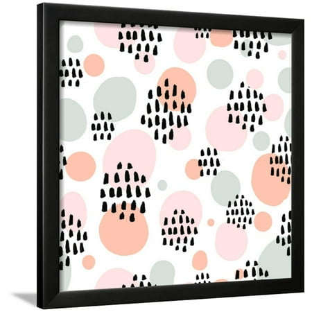 Spring Wall Lighting - Abstract Pastel Seamless Pattern with Black Marker Strokes. Light Blue and Pink Colors, Spring Summ Framed Print Wall Art By kotoko