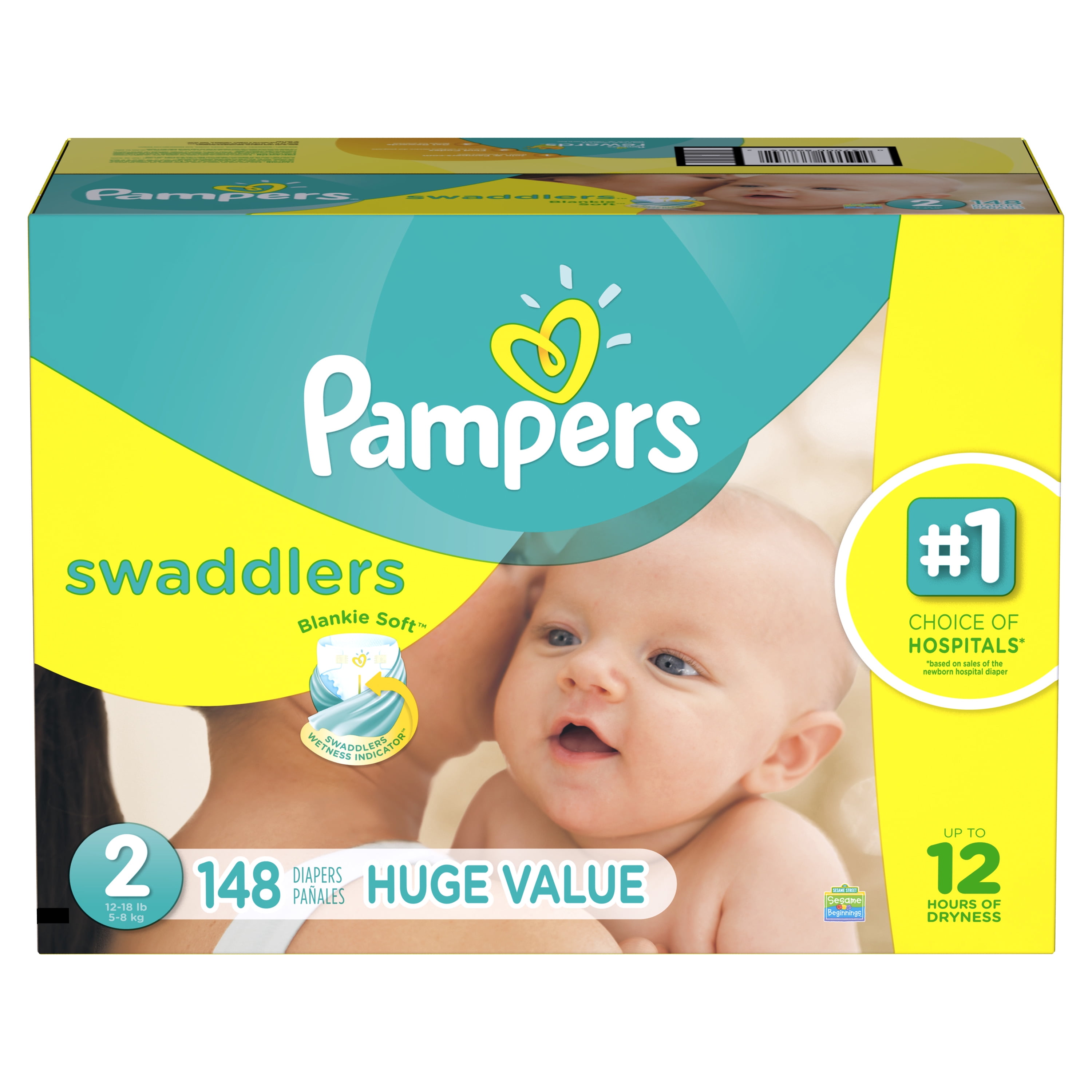Absorbent Diapers, Size 2, 148 Ct 