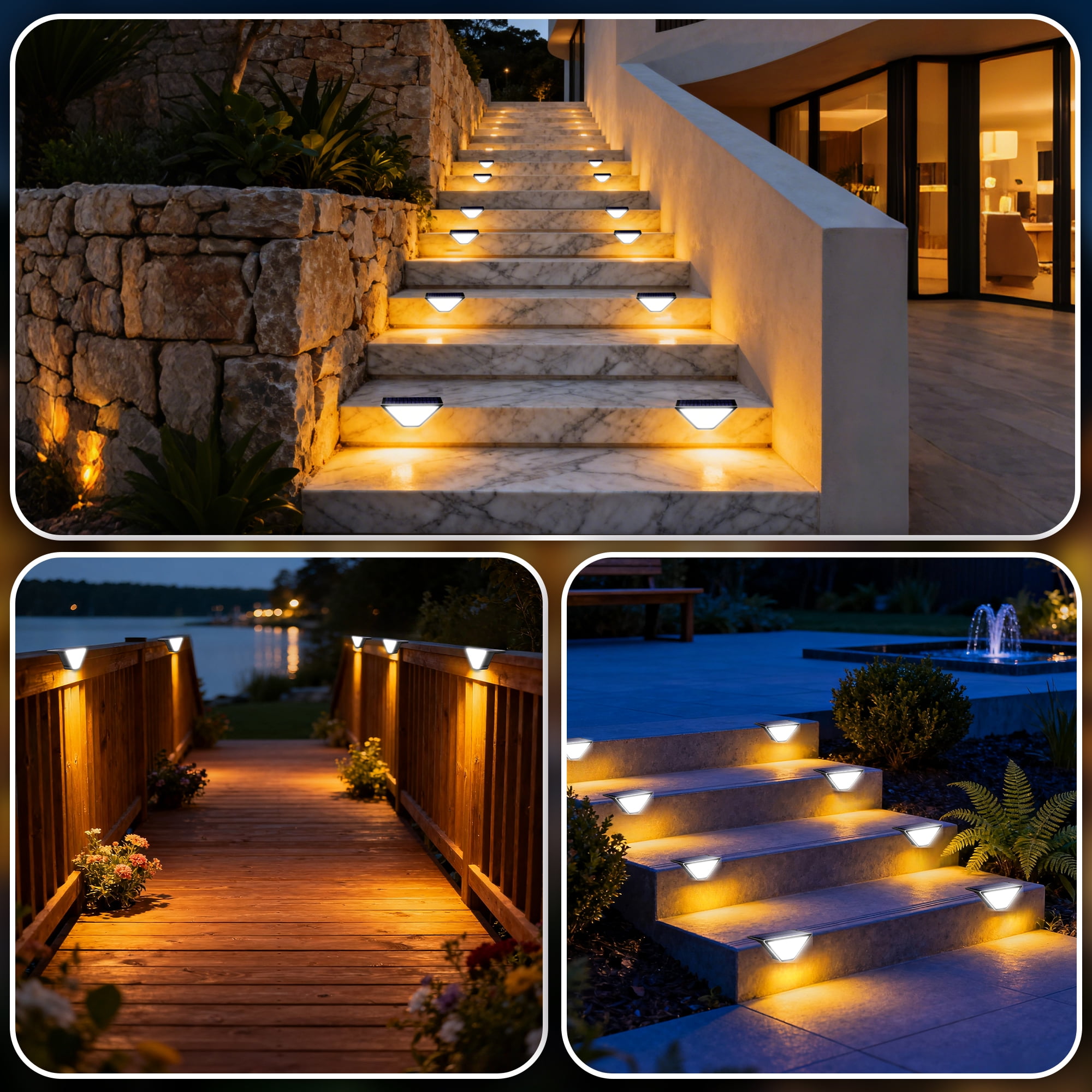 DAYBETTER LED Solar Step Lights Outdoor Stair Lights, IP65 Waterproof ,Warm White ,Daylight, Decor   Solar Decoration Lights for Yard, Garden, Walkways, Front Door, Pathway, Driveway, Porch, 6 Pack