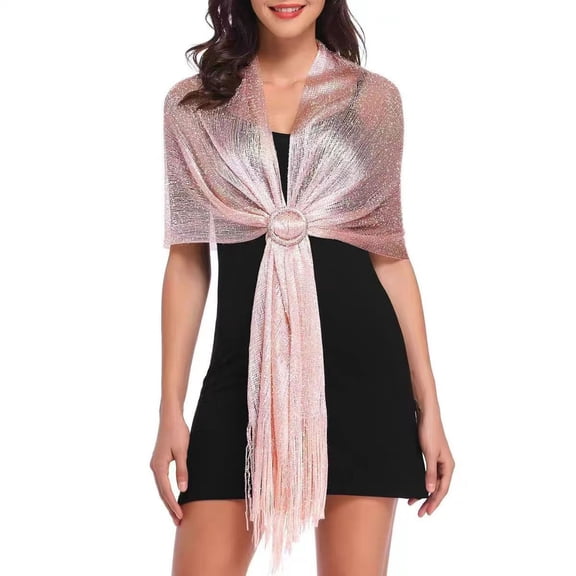 Yesbay Women Sparkling Shawl Metallic Wire Bridesmaid Scarves Wraps with Scarf Button Wedding Party Accessories