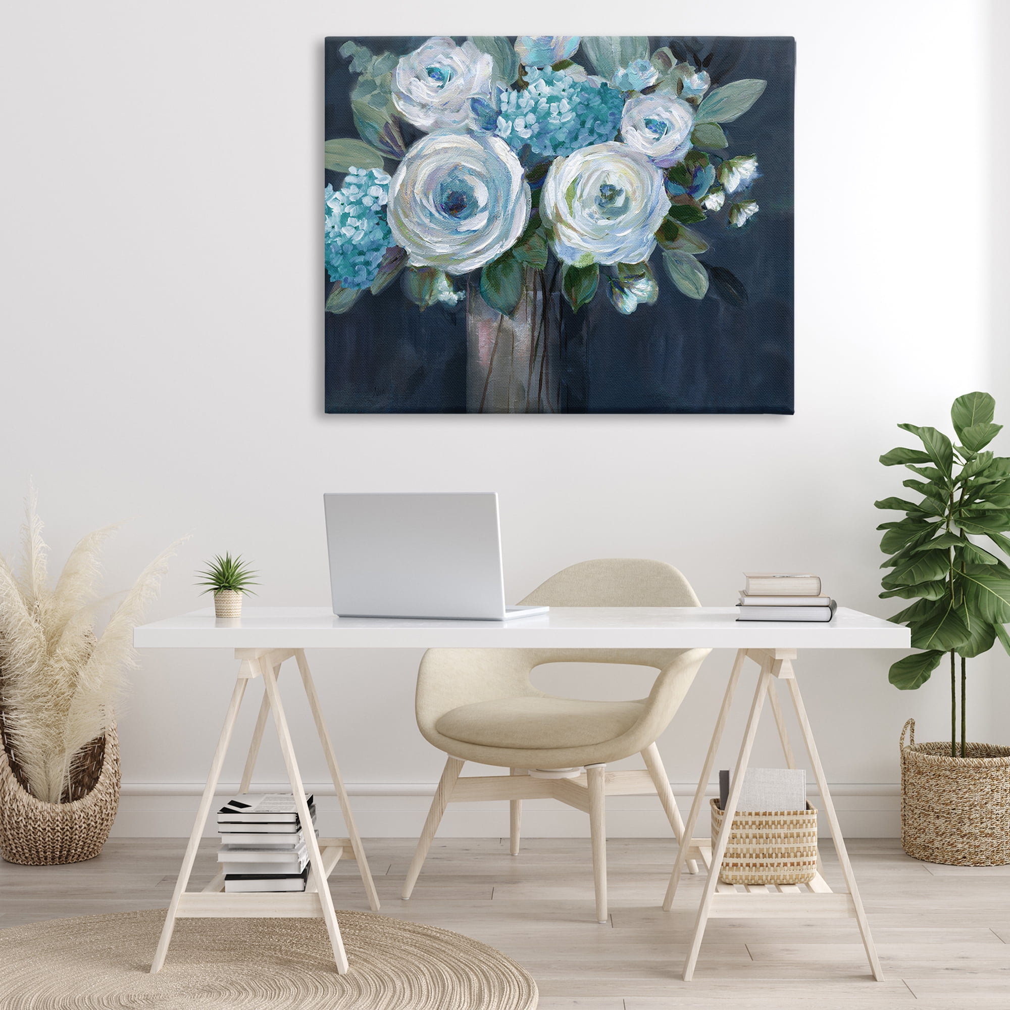 Stupell Industries Blue Mixed Bouquet Plants & Flowers Painting Wrapped Canvas Art Print Wall Art, 48 x 36