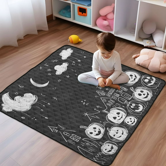 WOBOGO Pumpkins City Baby Playmats Extra Large Waterproof Rollable Activity Pads for Toddlers 50×50inch