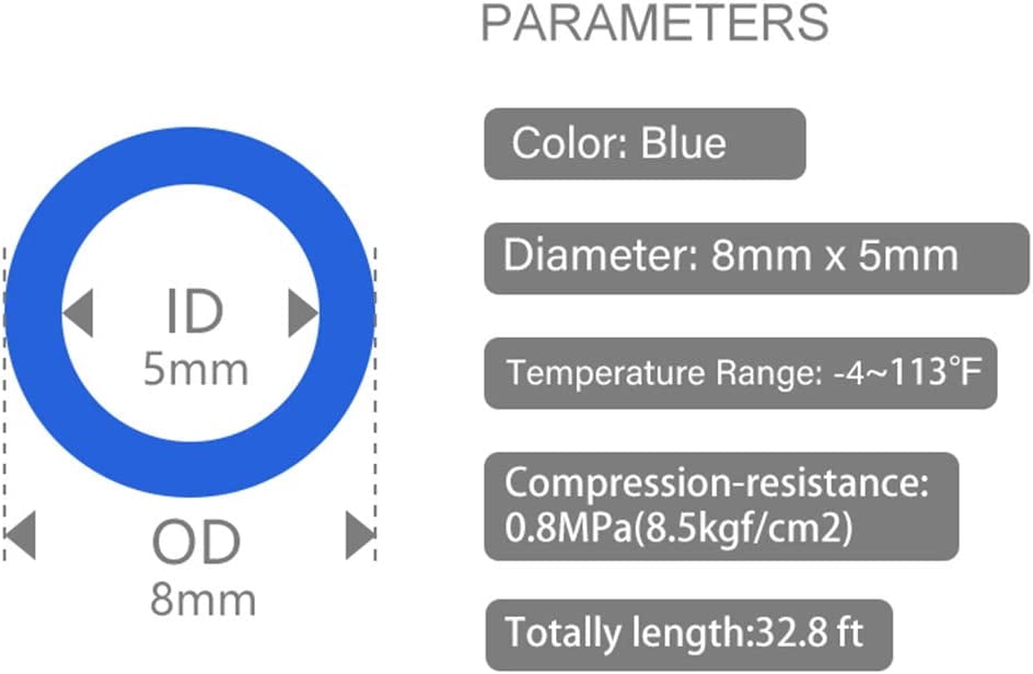 MKEUDQ-Pneumatic Tubing 8mm x 5mm PU Polyurethane Tube Air Hose Line for Air Compressor Fitting or Fluid Transfer (Blue 32.8ft/10Meters)