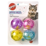 SPOT Lattice Cat Toy Balls with Bells – Interactive Plastic Balls for Swatting and Batting, 1.5 Inch, 4 Pack, Multicolor