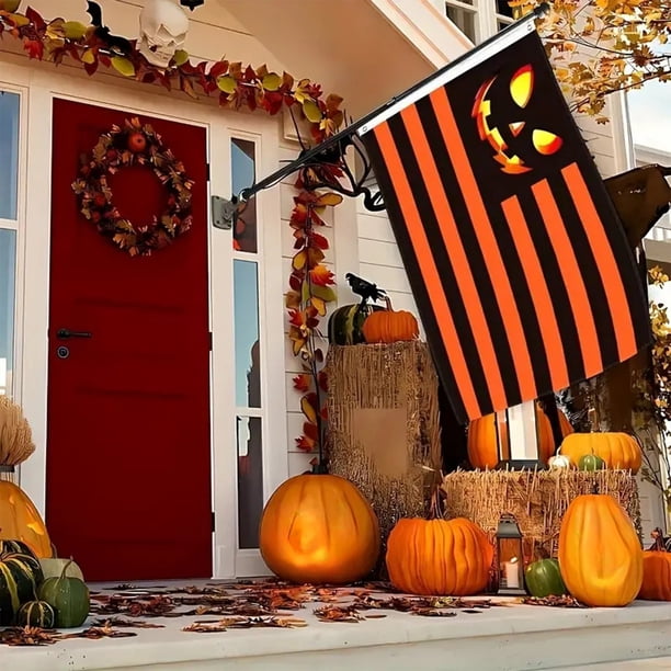 Linternas de calabaza sonrientes con bandera de Halloween | Banner exterior de poliéster duradero | Ojales metálicos | Decoración del hogar del jardín del porche | Múltiples tamaños de 11,8 x 17,7