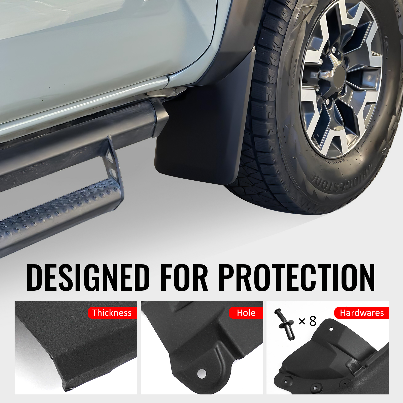 Ikon Motorsports 4PCS Front Rear Mud Flaps Wheel Arch Splash Guards MudFlaps For 2016-2023 Toyota Tacoma W/OEM Fender Flares, Black PP PT345-35170