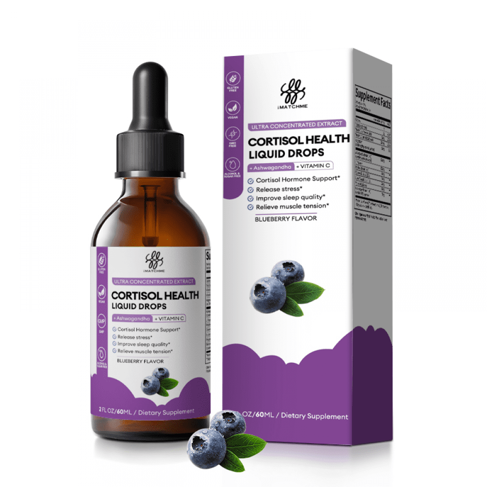 Cortisol Supplement Liquid Drops, 10 in 1 Cortisol Manager Reducer with Magnesium, Ashwagandha, L-theanine for Balanced Cortisol and Mood Support - 4 fl oz, 2 Pack, Blueberry Flavor
