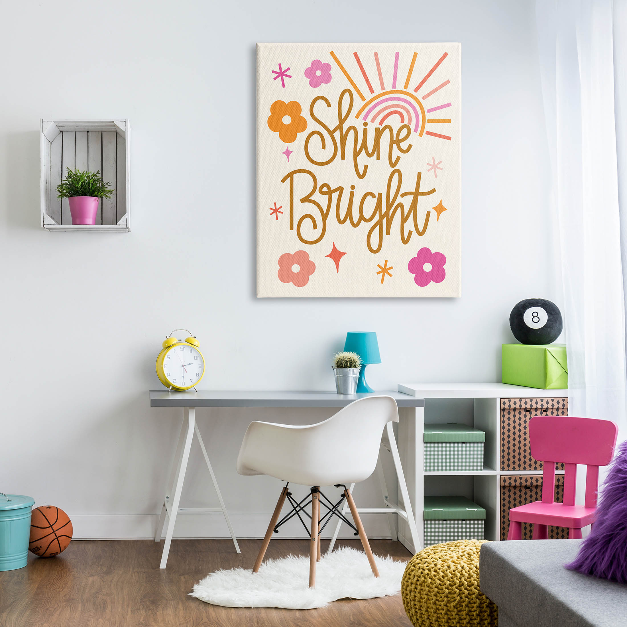 Shine Bright Floral Phrase Inspirational Graphic Art Gallery Wrapped Canvas Print Wall Art