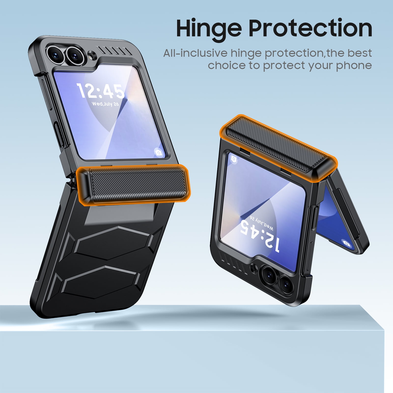 Vizvera for Samsung Galaxy Z Flip 6/Z Flip 7 FE Case with Hinge Cover,Built-in Screen Protector Shockproof All-Inclusive Smartphone Cover Wireless Charging-Black
