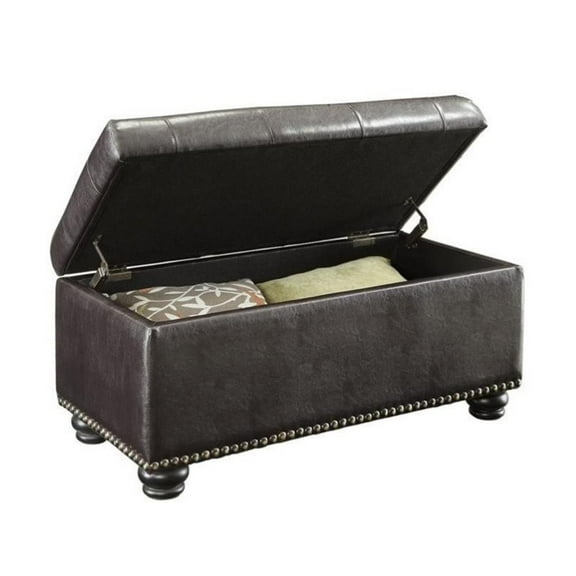 Pemberly Row Modern / Contemporary Ottoman in Espresso Faux Leather