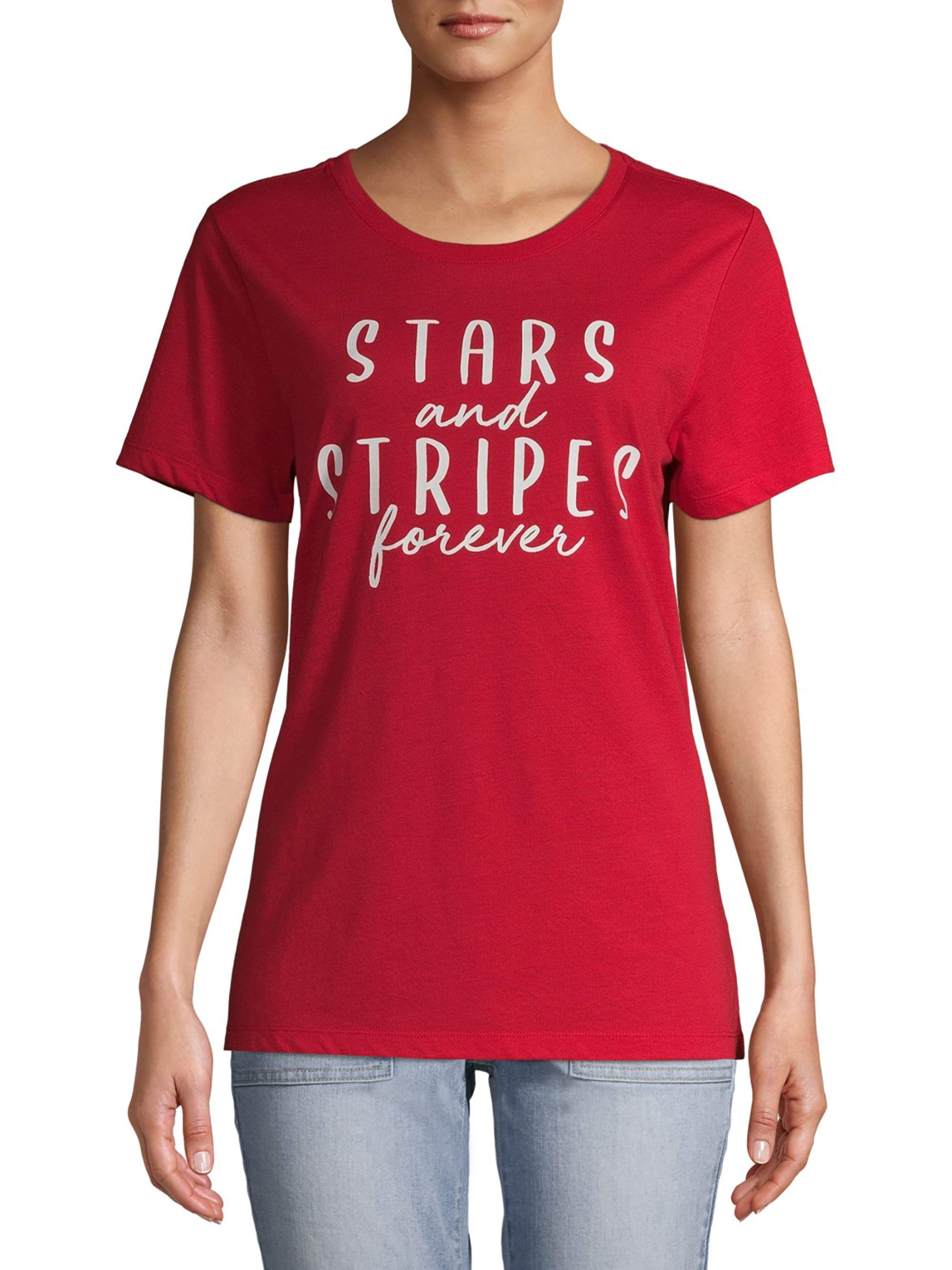 red and blue graphic tee