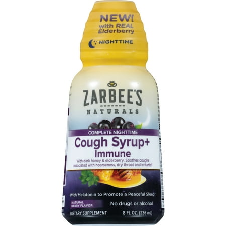 Zarbee's Naturals Complete Nighttime Cough Syrup + Immune, Honey, Elderberry & Melatonin, 8 fl (The Best Cough Syrup For Kids)