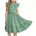 thumbnail image 3 of Efsteb Summer Dress for Girls Ruffle Sleeve Tiered Sundress Solid Color A Line Casual Dresses with Belt (Green,15 Years), 3 of 6