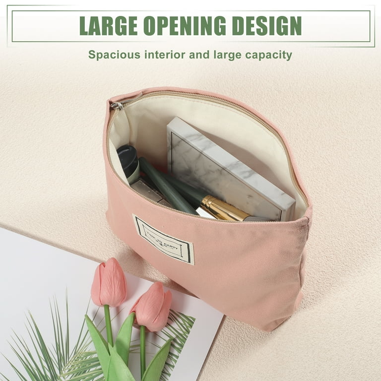 Unique Bargains Canvas Cosmetic Bag Canvas Zipper Makeup Pouch Bag Travel Make Up Bag Pink Walmart