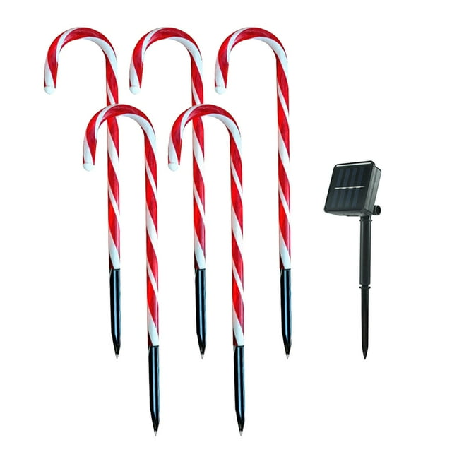 GROWTH TANK Christmas LED Lamps Candy Cane Solar Operated Lights for Garden Holiday Driveway