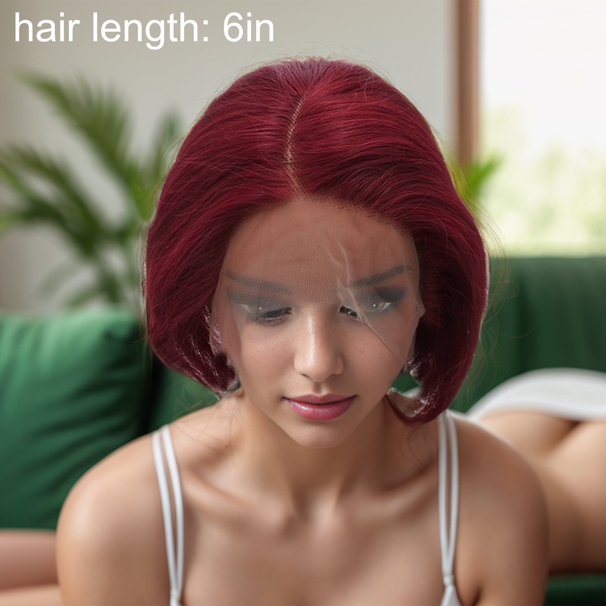 Unique Bargains 1 Pc Straight Short Hair Hair Wig Real Human Hair 6in 13x4x1in 150 Human Wig Red for Women