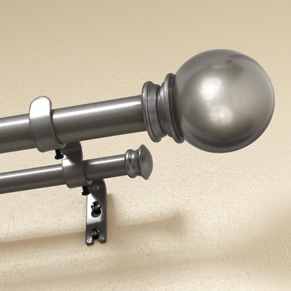 Lumino 1" and 5/8" Pewter Classic Ball Adjustable Double Curtain Rod Set, 42"-120"