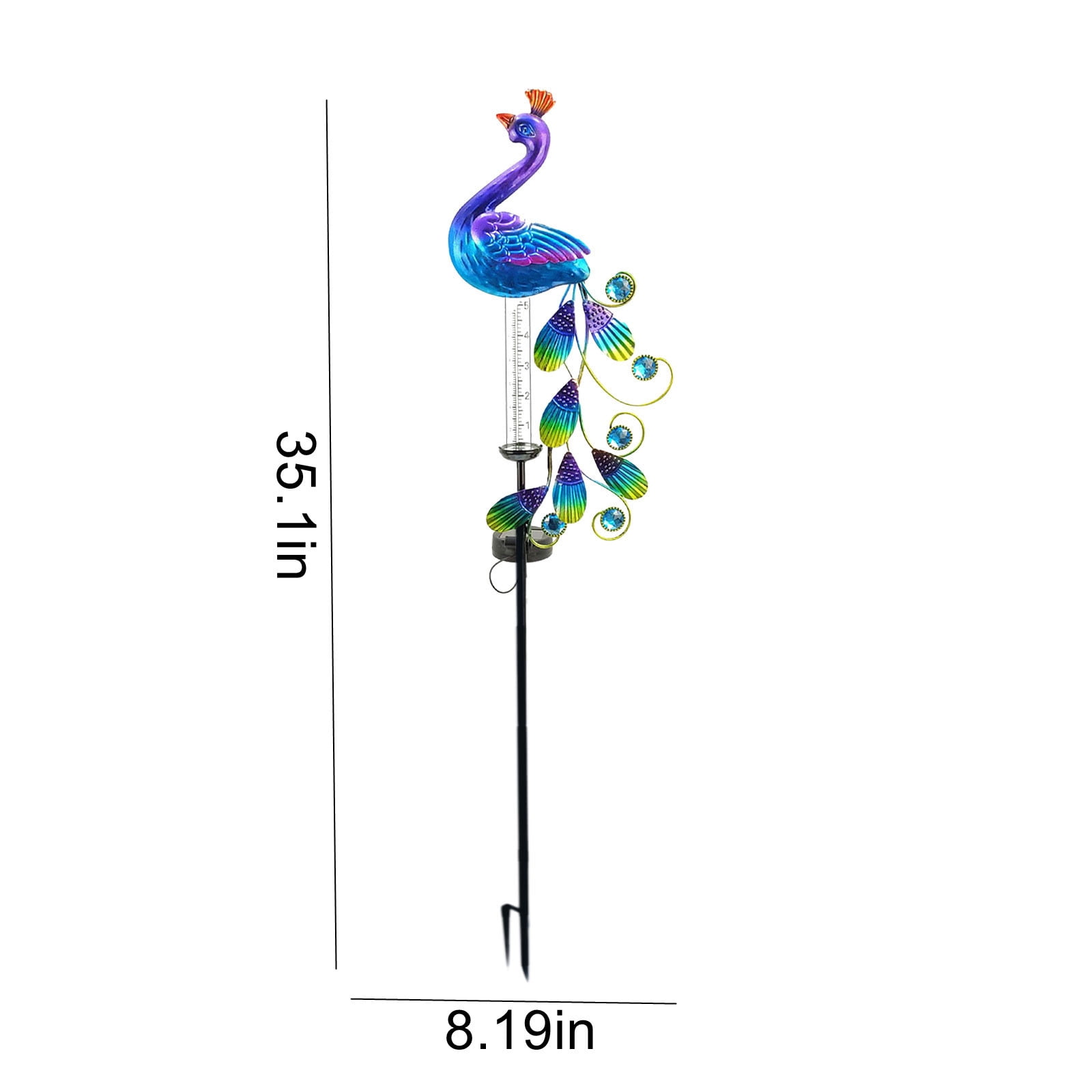 Kmdttou Outdoor Solar Lights 35.1 Inch Rain Gauge, Solar Lighted Garden Stake Decorations With 16 LED Warm Lights, Metal Yard Art Outdoor Meadow Patio Decor