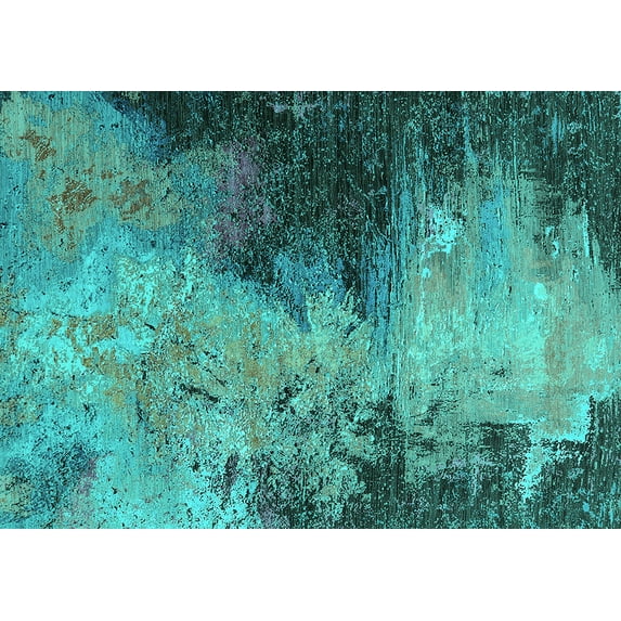 Ahgly Company Indoor Rectangle Oriental Turquoise Blue Industrial Area Rugs, 4' x 6'