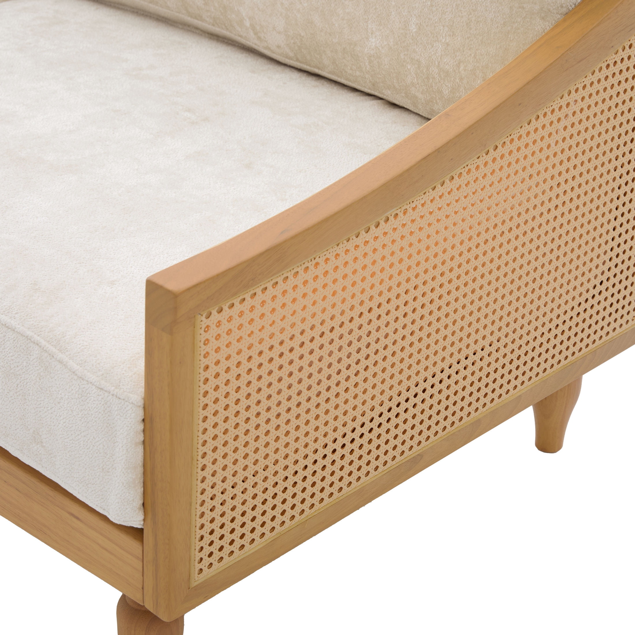Christopher Knight Home Mid-Century 70.9" 3-Seater Sofa with Rattan Armrests, Wooden Frame, Natural