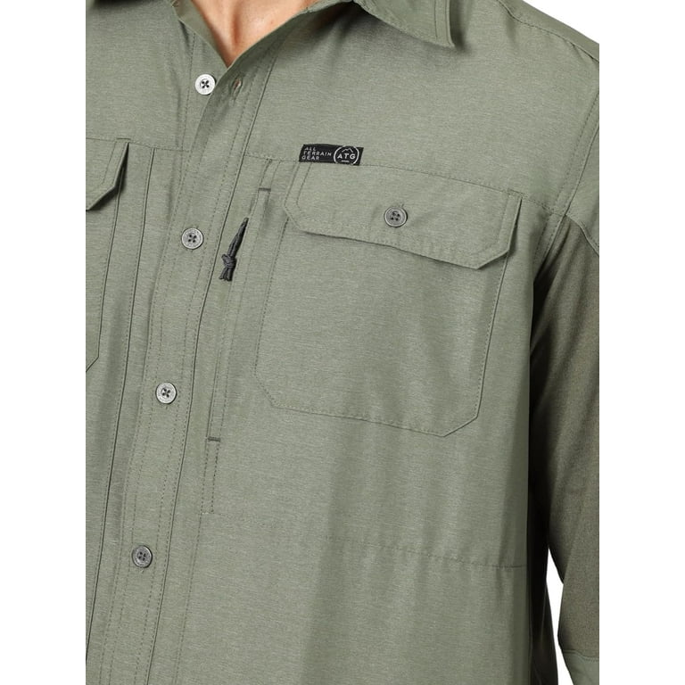 ATG by Wrangler Men's Long Sleeve Mixed Material Shirt Large Dusty Olive