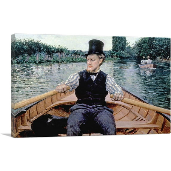 ARTCANVAS Rower In a Top Hat 1877 Canvas Art Print by Gustave Caillebotte - Size: 18" x 12" (0.75" Deep)