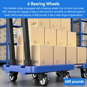 Homasy 6 Wheels Foldable Portable Trolley, Foldable Carrying Trolley, 270Kg Load Capacity Adjustable Handle Trolley with Elastic Cord for Cargo Handling, Shopping, Office Use