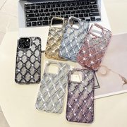 for iPhone 16 Pro Max Glitter Bling Case,Cute Luxury 3D Sparkle Rhinestone Diamond Flower Soft TPU Plating Bumper Shockproof Women Girls Slim Protective Case for iPhone 16 Pro Max 6.9 (Gold)