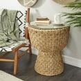thumbnail image 2 of DecMode 20" x 24" Brown Seagrass Handmade Woven Accent Table with Glass Top, 1-Piece, 2 of 9