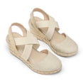 thumbnail image 2 of Bocca Women's Crisscross Elastic Wedge Sandals Beige Ankle Strap Platform Espadrille 9M, 2 of 8