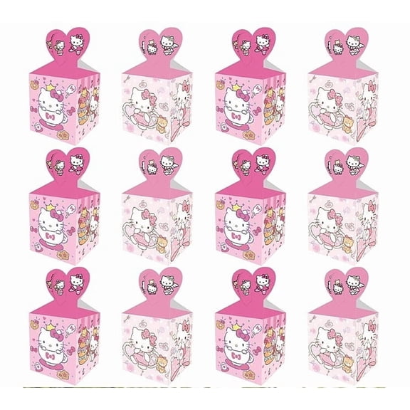 12 Pcs Hello Anime Kitty Party Candy Boxes for Anime Theme Birthday Party Supplies Decor,Girls Kids Birthday Game Party Kraft Paper Gift Bag Decoration
