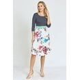 thumbnail image 3 of Stripe 3/4 Sleeve Ivory Mauve Floral Midi Dress with Mint Band | S-3X, 3 of 6