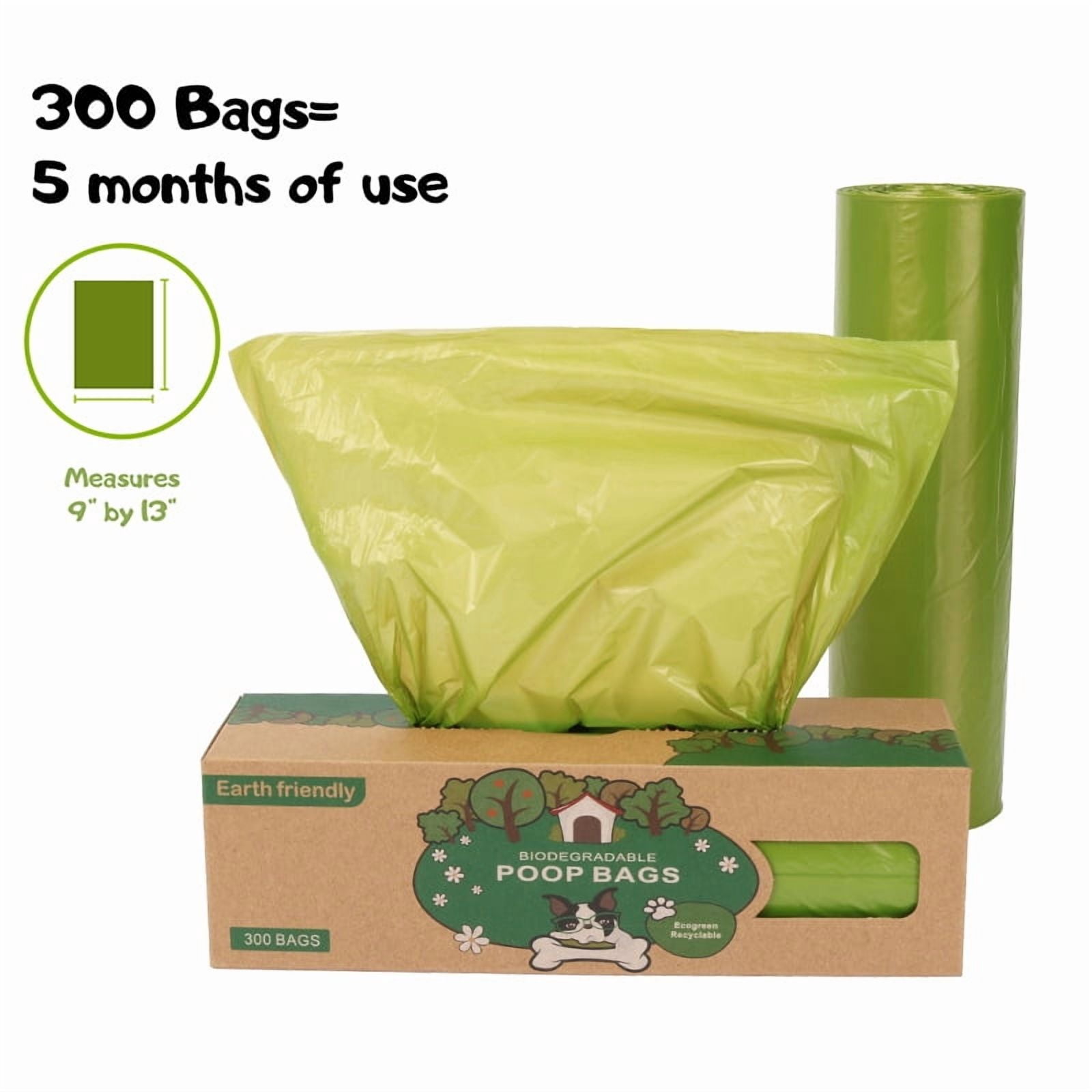 Dog Poop Bags with Dispenser Box, 300 Count Large Single Roll, Extra Thick 1.5 Microns Leak-Proof Pet Waste Bags, Sustainable HDPE Doggy Bags for Large & Small Breeds, 9" x 13" Heritage Forest Green