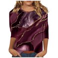 thumbnail image 2 of WTXUE T-Shirts 3/4 Sleeve, Crew Neck Shirts for WomenSummer Print Plain Travel Cute V Neck Slim Ts Fiona Floral | Casual for Women Wine/Fiona Floral 5XL, 2 of 5