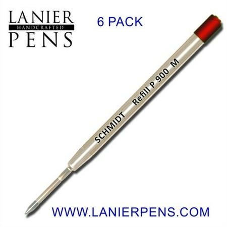 Schmidt Pen Refills - Schmidt P900 Parker Style Ballpoint Pen Refill - Red, Medium Point 0.7mm, 6 Pack (SC58137)