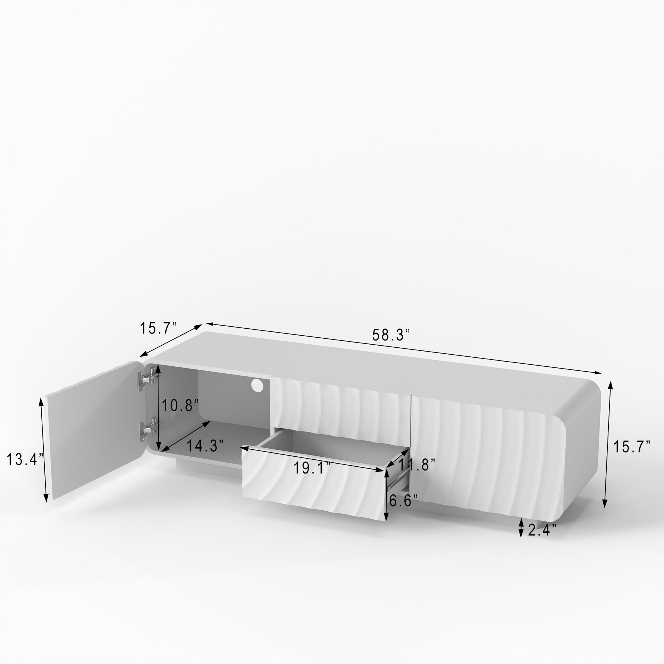 Noble House Mavor 58" Modern TV Stand Console with Storage Drawers, Spiral Wave Pattern Cabinet for Living Room, White