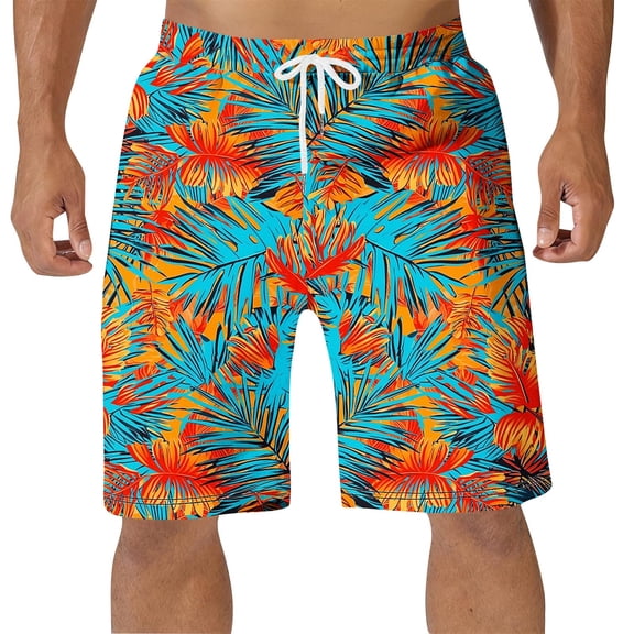 WAENQINLA Hawaiian Shorts Men Elastic Waistband Drawstring Vintage Printed Beach Short Knee Length Summer Casual Shorts Light Blue Shorts,Size S-5XL