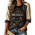 thumbnail image 2 of Mexico 2026 Soccer Cup Fan Jersey for Women, Round Neck Three-Quarter Sleeve T-Shirt with Vintage Floral & Letter Print, Breathable Casual Sports Tee Pullover Top, 1 PC Black XXL, 2 of 4