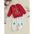 thumbnail image 3 of LMLYSoH Baby Pants Set, Tree Letters Print Long Sleeve Crew Neck Sweatshirt with Sweatpants Christmas Outfit for Girls Boys, 3 of 9