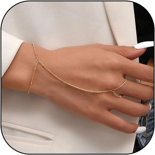 Ring Bracelet , Chain Bracelet Finger Ring Rhinestone Hand Jewelry for Women Ring Bracelets for Summer Trendy Stuff