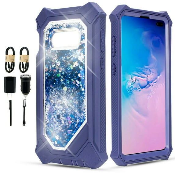 Value Pack ! for Samsung Galaxy S10 HD Glass and Full Protection Hard TPU Liquid Glitter Bling Sparkling Cute Woman Girl Case Phone Case PU Shock Bumper Scratch Guard Skin Wrap Slim Cover