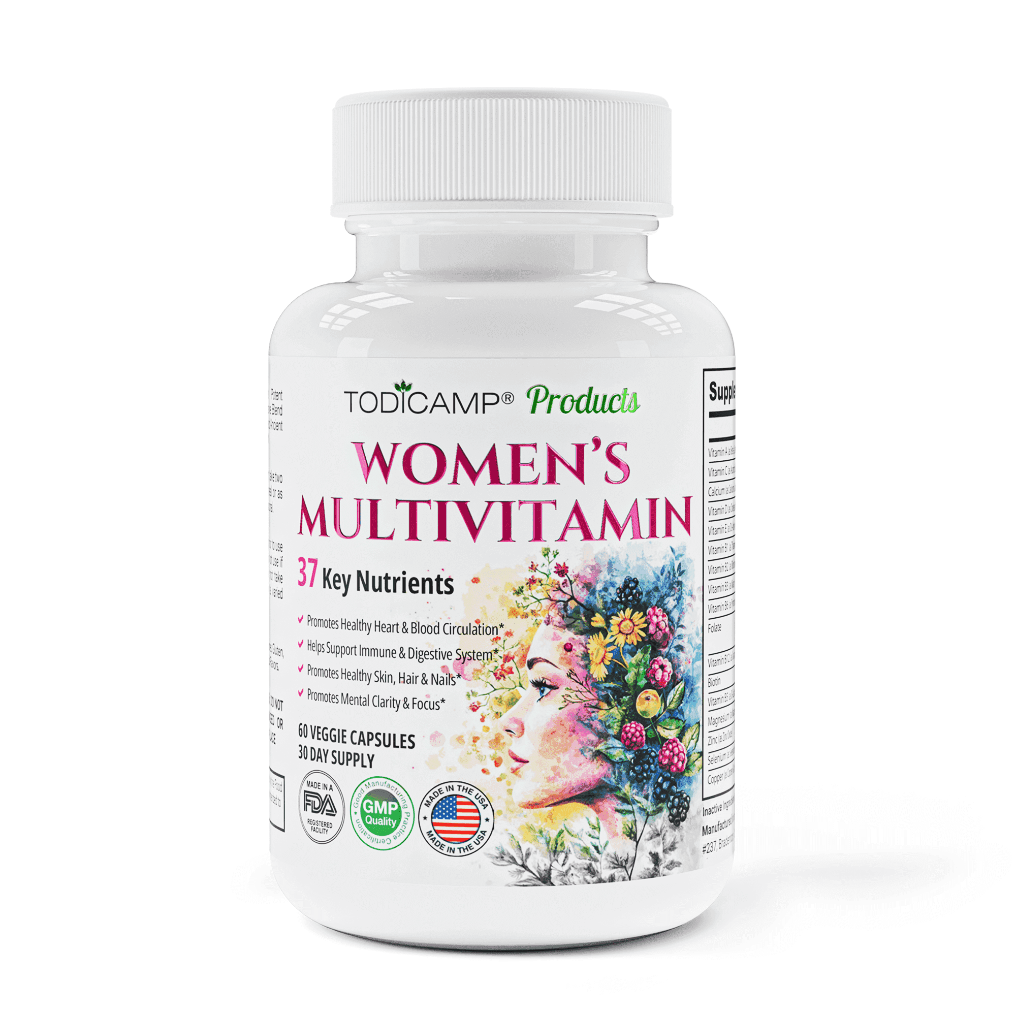 Todicamp Women's Multivitamin - Health Care and Best Vitamins for Women - Hair Skin and Nail Vitamin