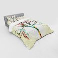 thumbnail image 3 of Modern Duvet Cover Set, Retro Vintage Style Colorful Design on Abstract Black Tree with Leaves Buds Artwork, Bedding Set with Shams and Fitted Sheet, 3 Sizes, by Ambesonne, 3 of 3