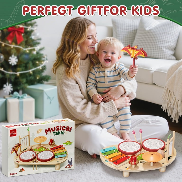 Oroliving Wooden Drum Set for Toddlers, 9-in-1 Musical Instruments photo 7