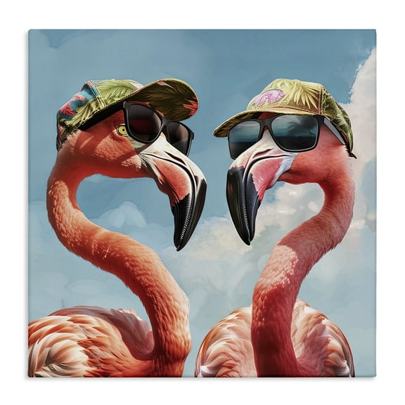 Stupell Industries Flamingos with Tropical Hats Animals Painting Wrapped Canvas Art Print Wall Art, 17 x 17