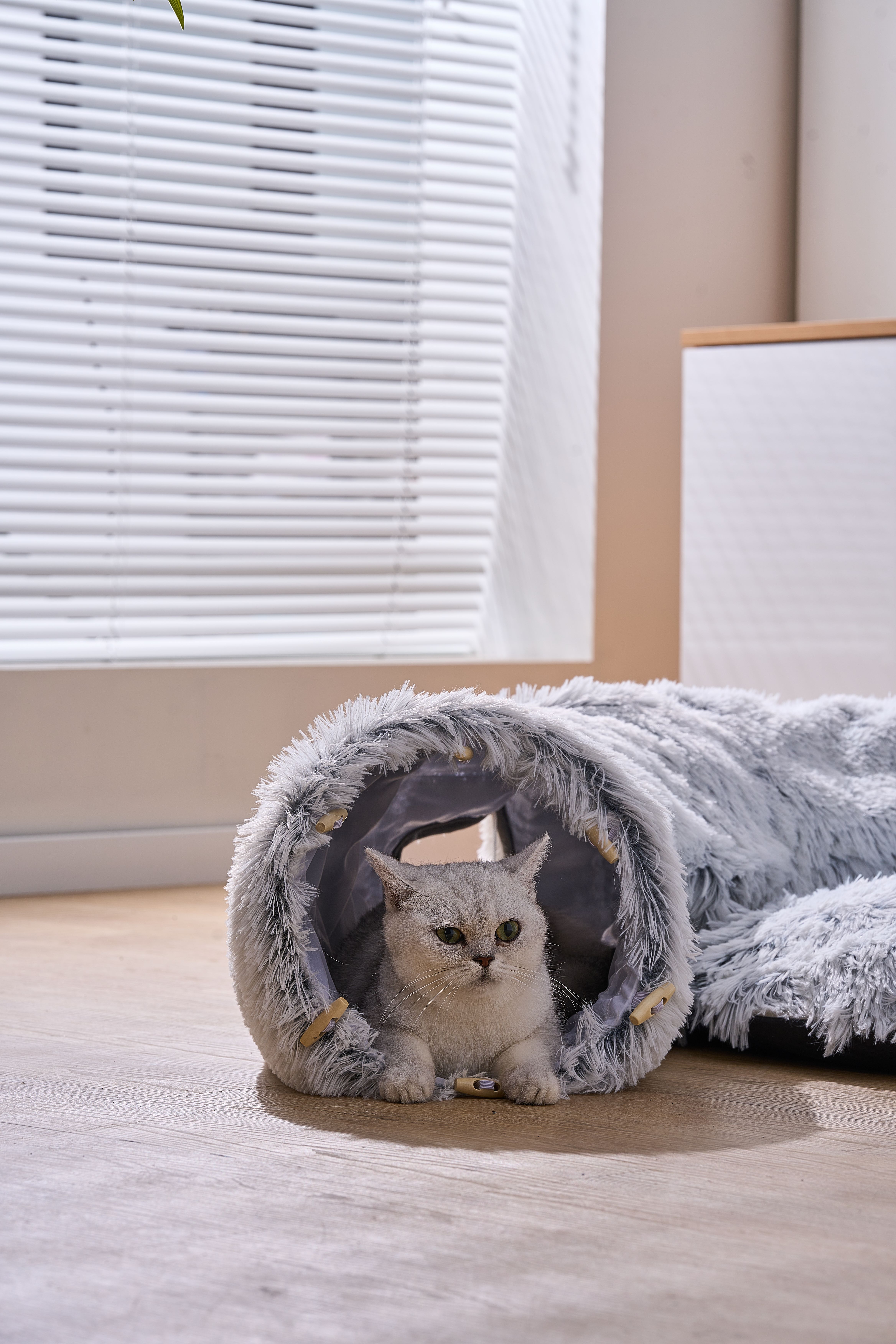 PetPals Fluffy 2-in-1 Cat Tunnel with Cat Bed & Toy-Khione