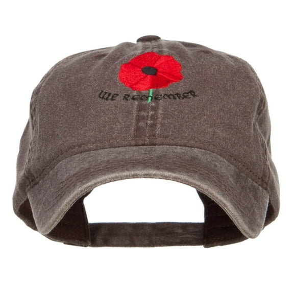 Poppy Flower We Remember Embroidered Cap - Brown OSFM
