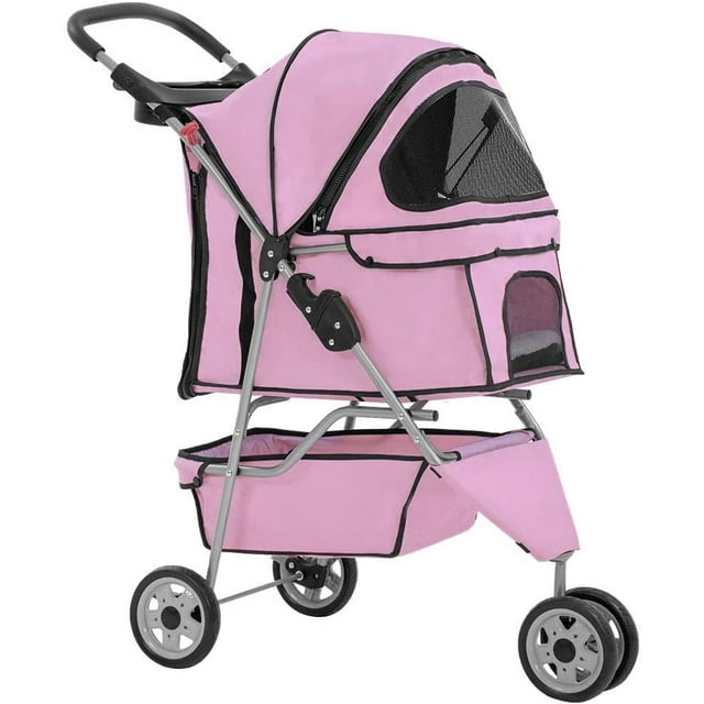 BestPet Nouvelle Poussette pour Animaux Cage pour Chat et Chien Poussette à 3 Roues Transport Pliant de Voyage T13, Pink